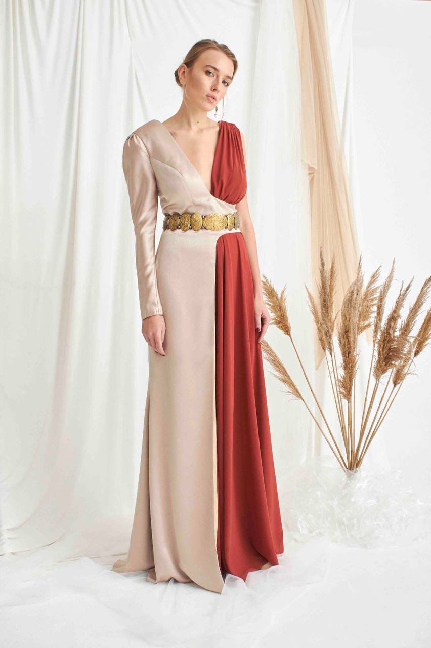 Tek Kol Şifon Bizans Elbise