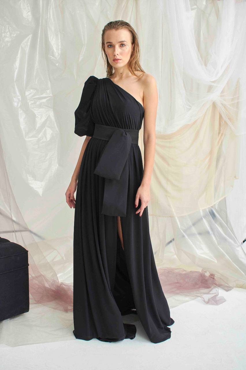 Tek Kol Balon Şifon Elbise