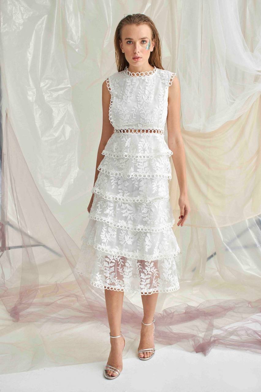 Güpür Kat Kat Midi Boy Elbise Kiralık